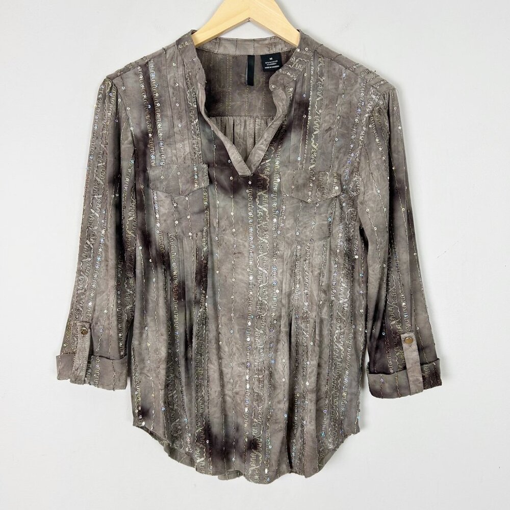 Y2K Women's Dark Fairy Grunge Sequin & Embroidered Knit Top Size‎ Medium